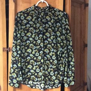 Beautiful Floral 100% Silk Mockneck Blouse
